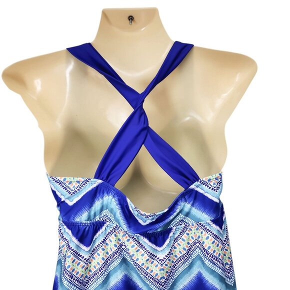 Title Nine Chevron Swim Dress With Cross-Back Design & Ruched Front Small Size - Picture 5 of 8